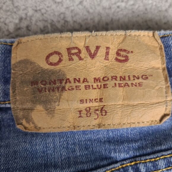 Orvis Jeans Mens 41 x 28.5 Blue Denim Straight Leg Distressed Cotton Blend - Picture 11 of 16